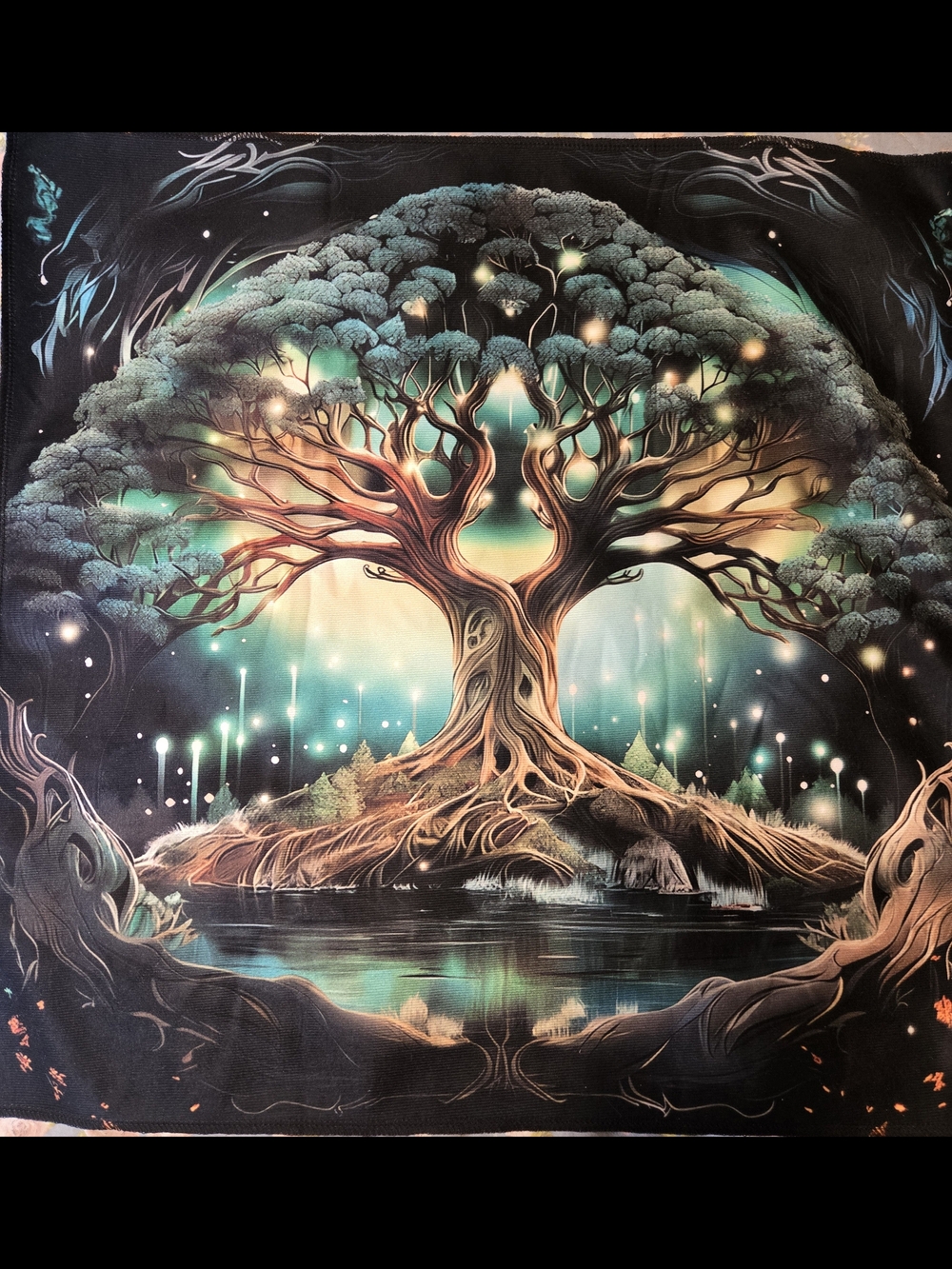 Mystic Tree Tarot Oracle Card Reading Cloth Mini Tapestry - Teal and Brown